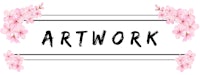 the word artwork in black and white with pink flowers