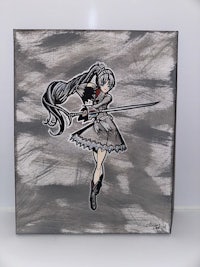 a painting of an anime girl holding a sword