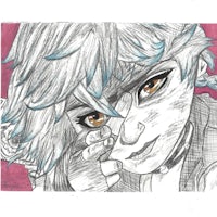 a drawing of a girl with blue hair