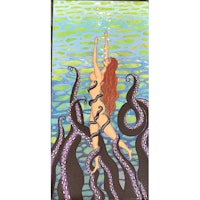 a painting of a woman in the water with octopus tentacles