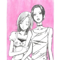 a drawing of two anime girls standing next to each other