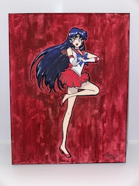a painting of a sailor girl on a red background