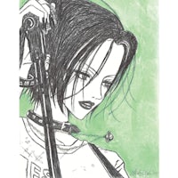 a drawing of a woman holding a gun